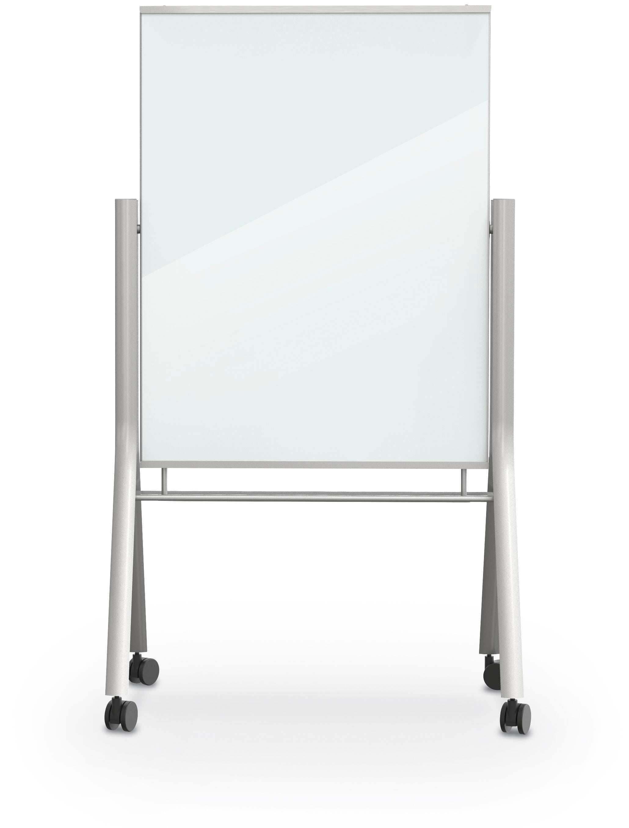 MARKERBOARDS - MOORECO VISIONARY CURVE MOBILE MAGNETIC GLASS EASEL - 4X3 FT - LOW IRON WHITE