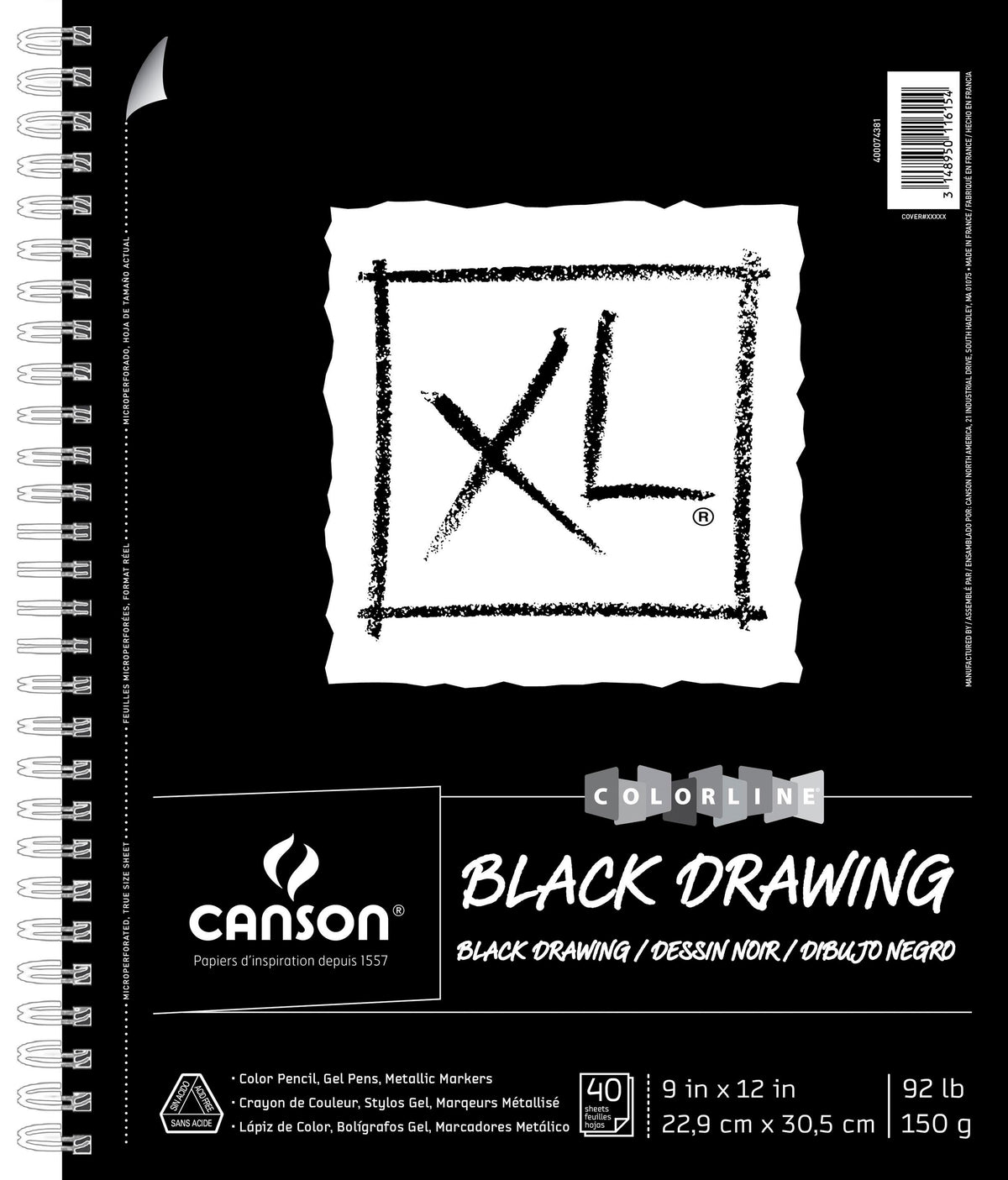 PAD DRAWING CANSON XL 9X12 IN BLACK 92 LB 40 SHTS