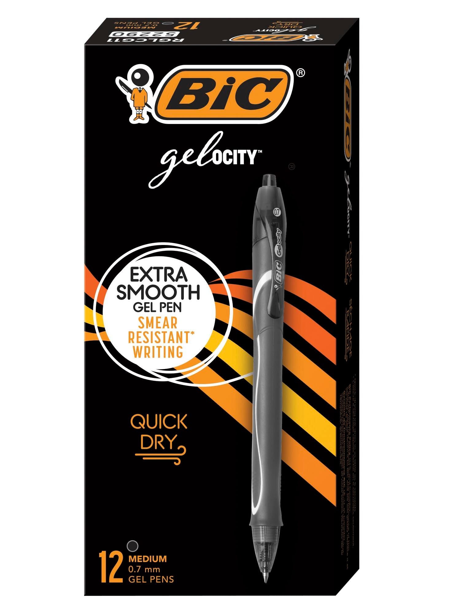 PEN BIC GEL QUICK DRY BLACK PACK OF 12