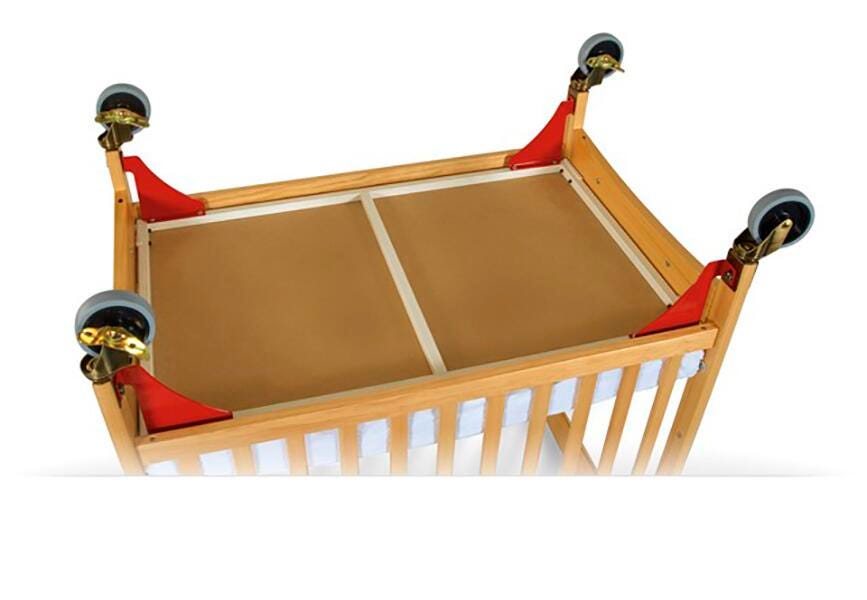 NEXT GENERATION EVACUATION FRAME W/ANTIQUE BRASS CASTERS FOR NATURAL CRIBS-RED/BRASS CASTERS