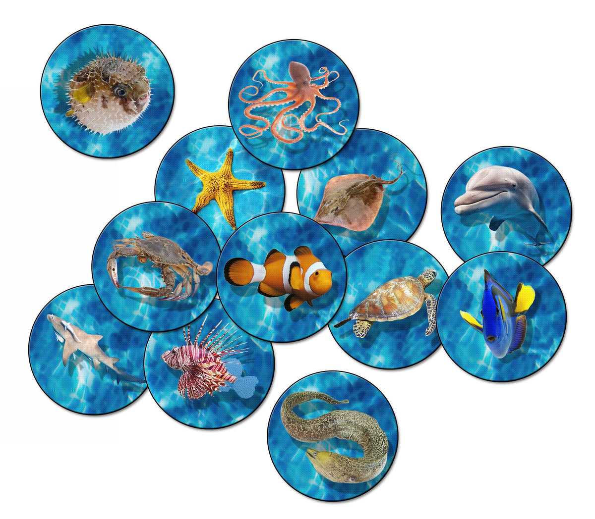 FLAGSHIP CARPETS - INTO THE SEA STOW-N-GO - SET OF 12 - 16-INCH ROUNDS - BLUE COLOR