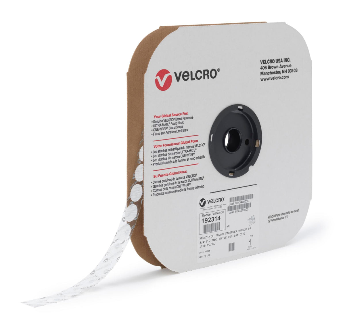 VELCRO HOOK ONLY 3/4 IN COINS ROLL WHITE