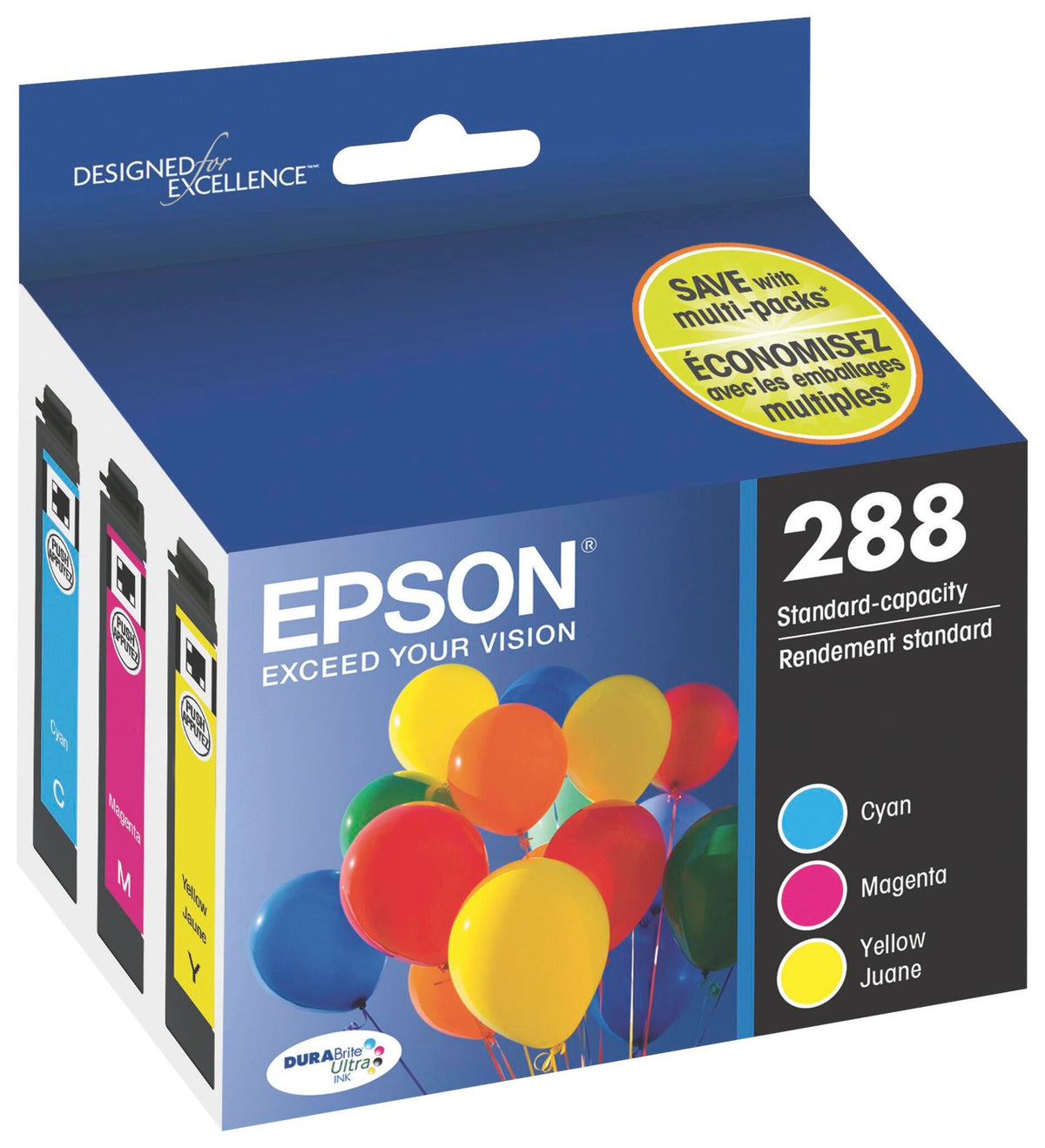 INK TONER CARTRIDGE EPSON DURABRITE EPST288520S TRI-COLOR PK OF 3
