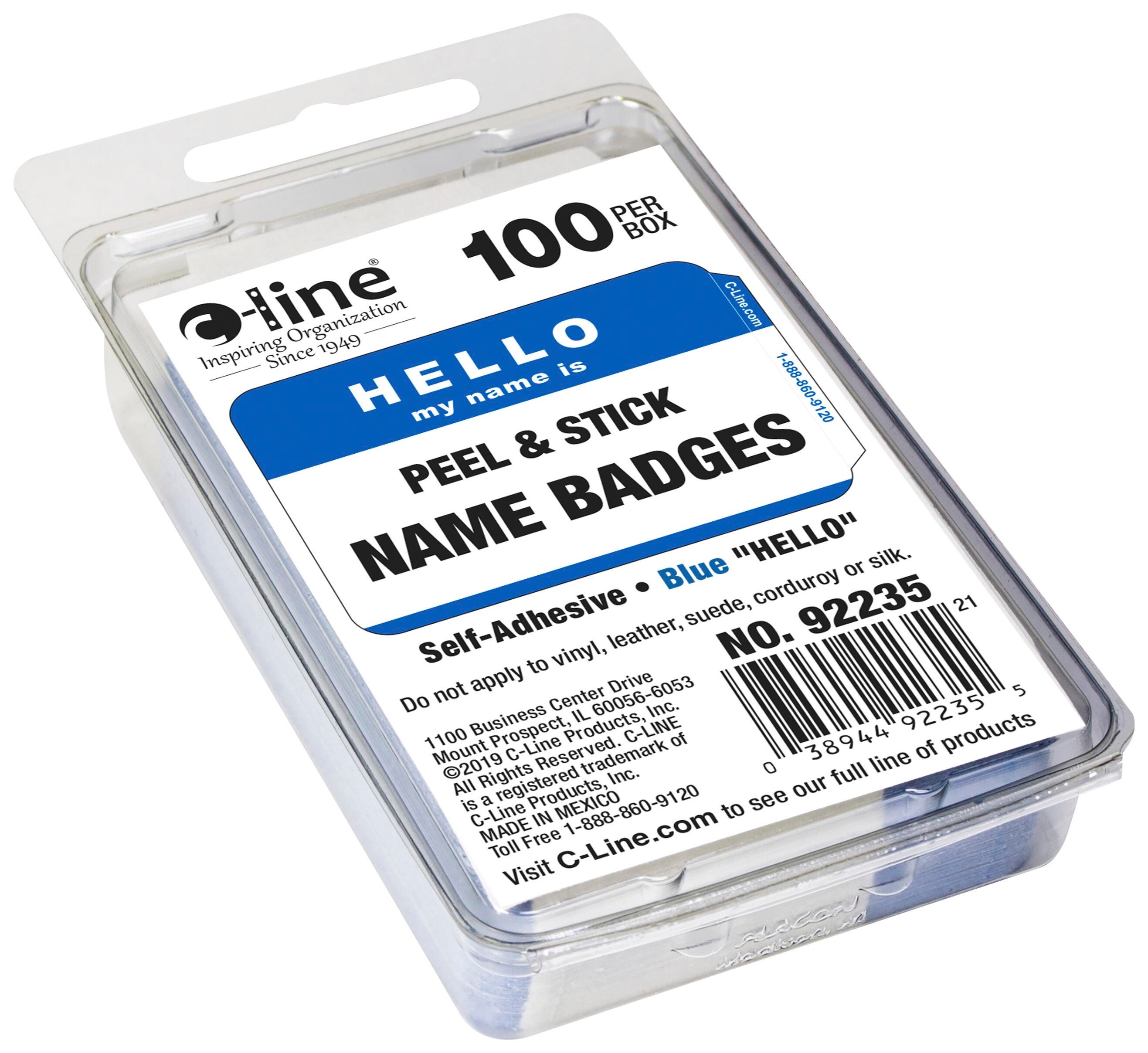 NAME BADGE ADHESIVE HELLO 2-1/4X3-1/2 IN BLUE PK OF 100 CLI92235