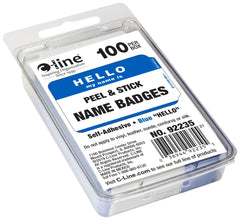 NAME BADGE ADHESIVE HELLO 2-1/4X3-1/2 IN BLUE PK OF 100 CLI92235