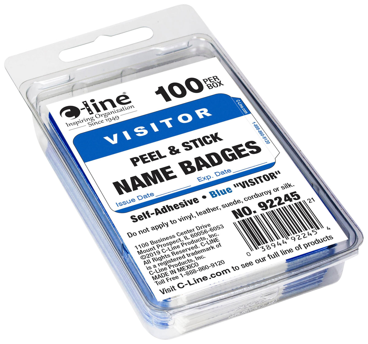 NAME BADGE ADHESIVE VISITOR BLUE BORDER PK OF 100 CLI92245