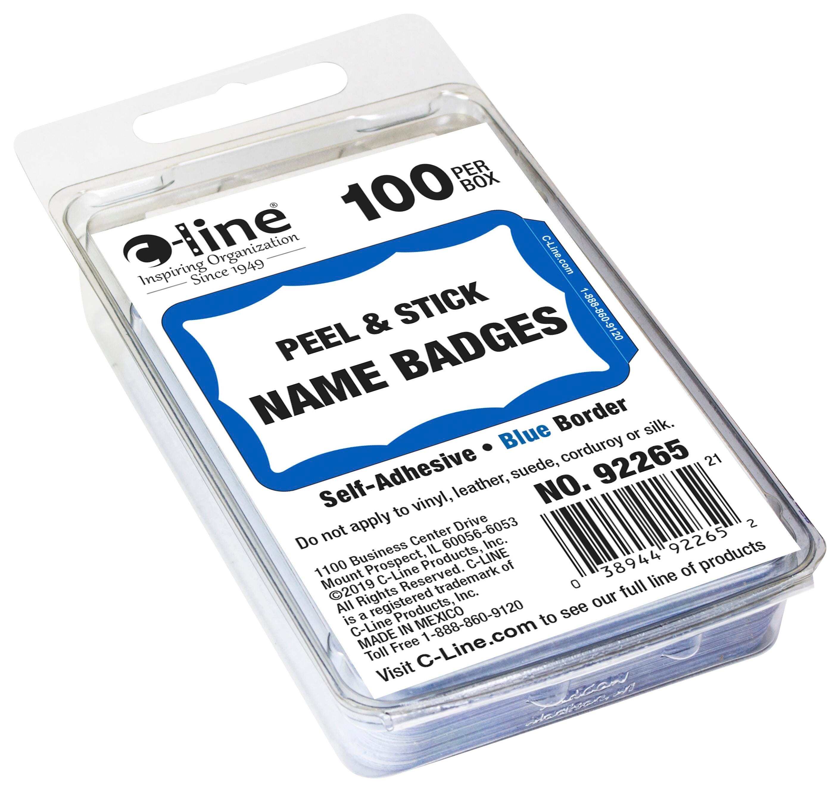 NAME BADGE ADHESIVE BLUE BORDER PK OF 100 CLI92265