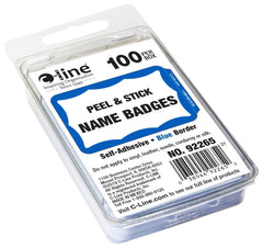 NAME BADGE ADHESIVE BLUE BORDER PK OF 100 CLI92265
