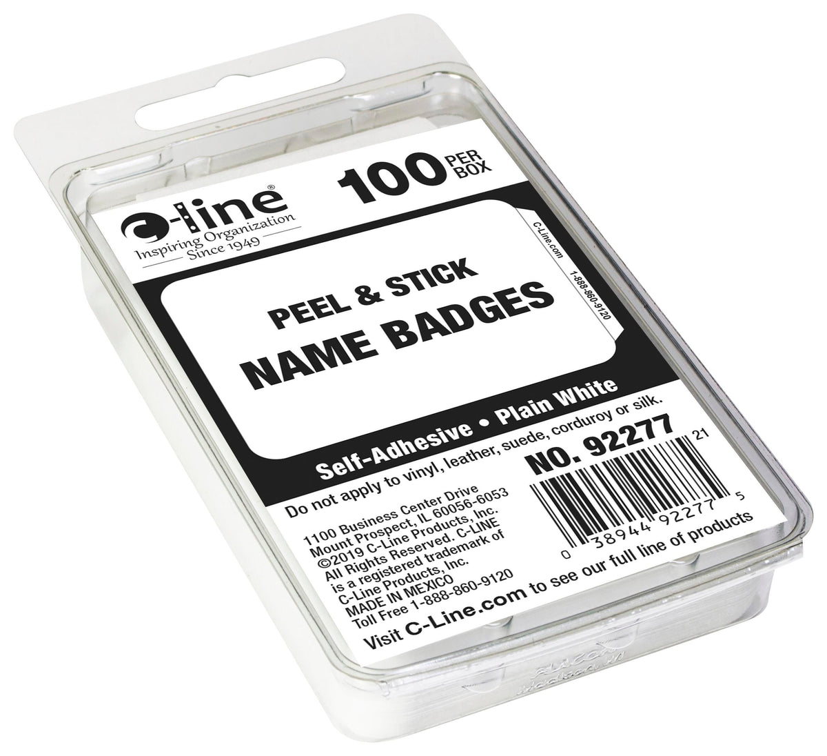 NAME BADGE ADHESIVE WHITE PK OF 100 CLI92277