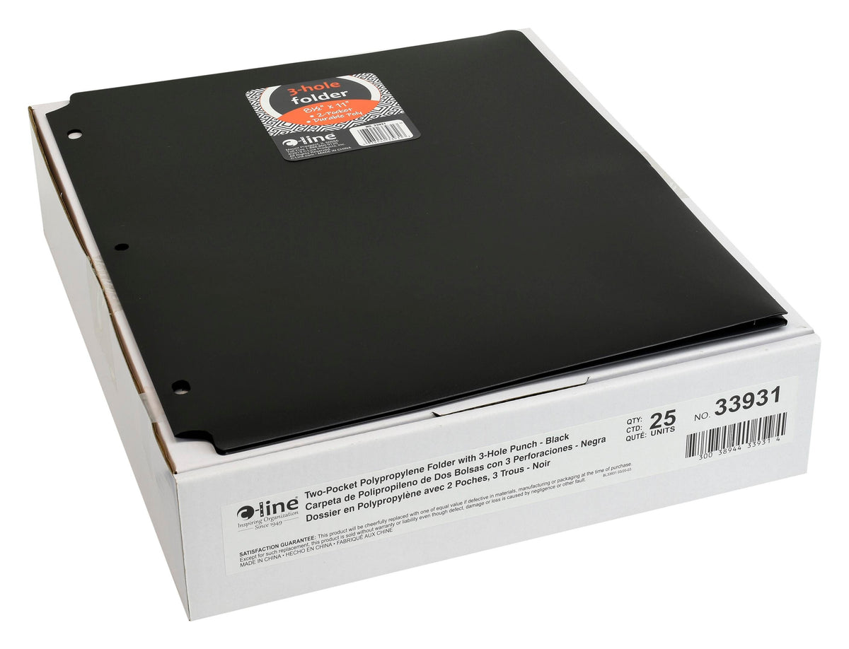 FOLDER 2-POCKET POLY 3HP BLACK PK OF 25