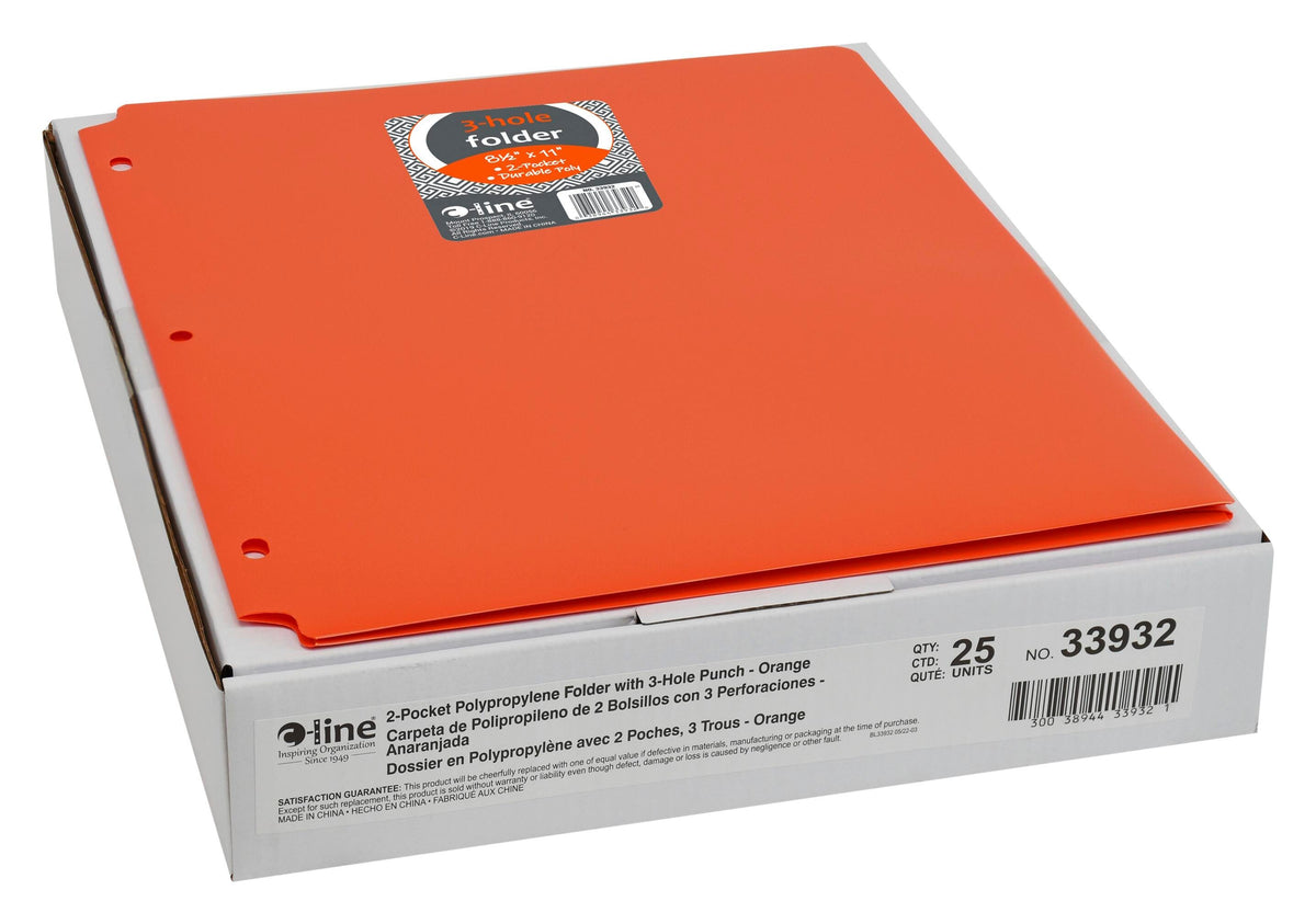 FOLDER 2-POCKET POLY 3HP ORANGE PK OF 25