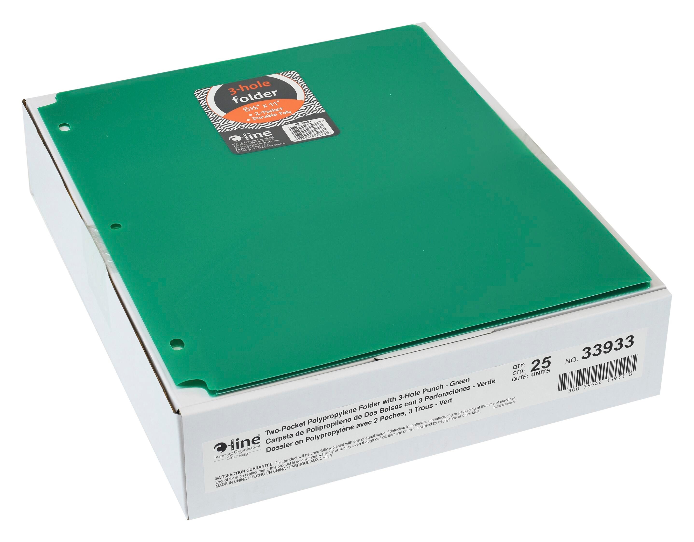 FOLDER 2-POCKET POLY 3HP GREEN PK OF 25