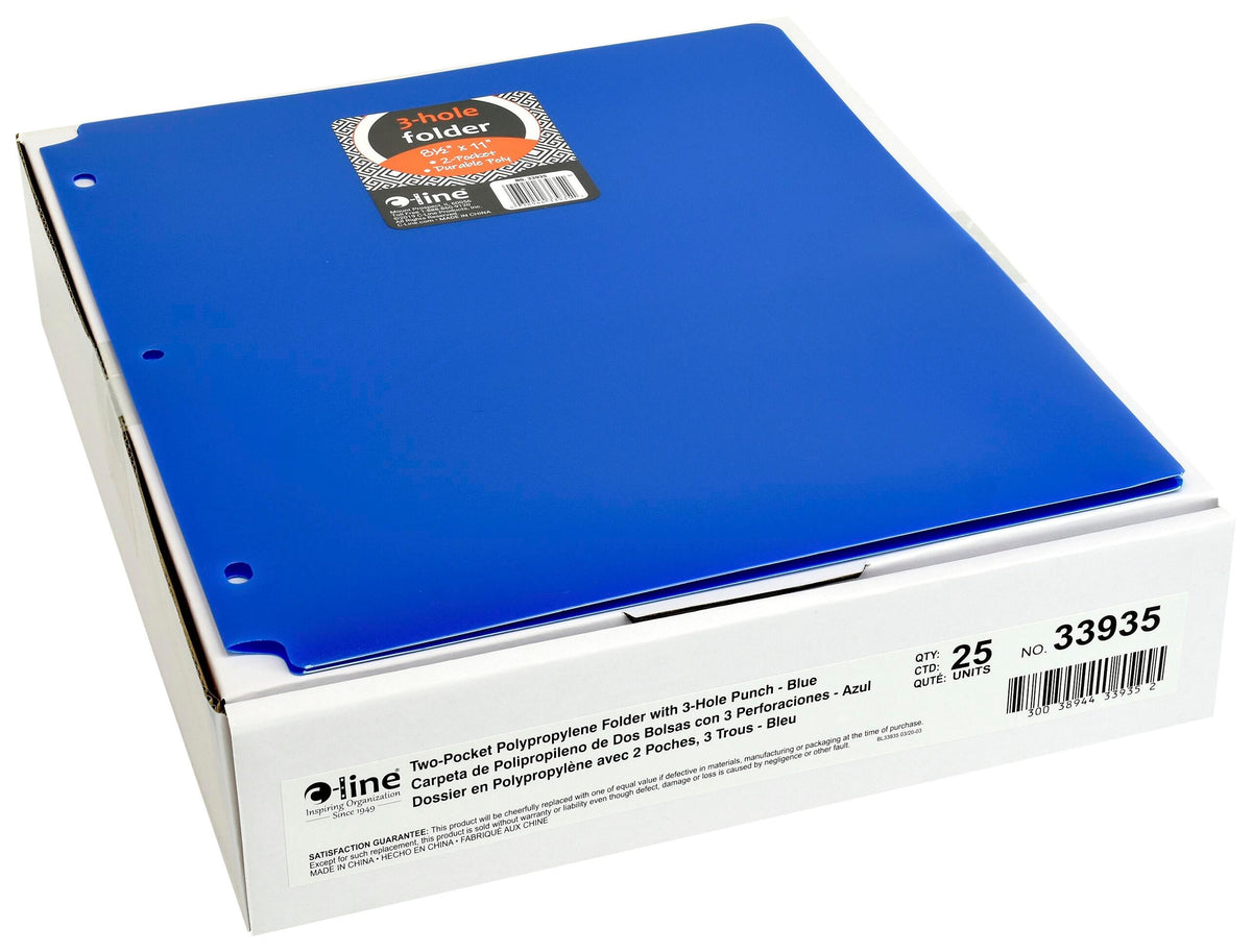 FOLDER 2-POCKET POLY 3HP BLUE PK OF 25
