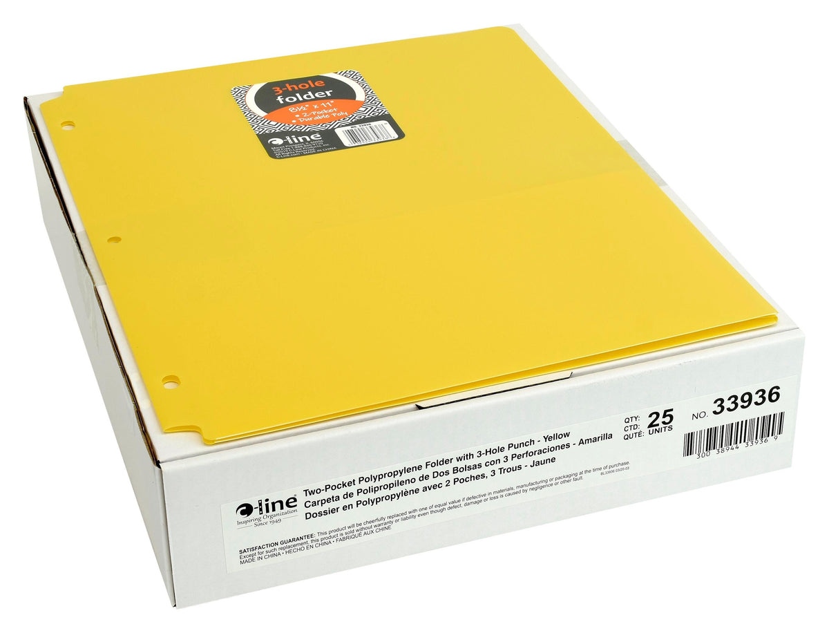 FOLDER 2-POCKET POLY 3HP YELLOW PK OF 25