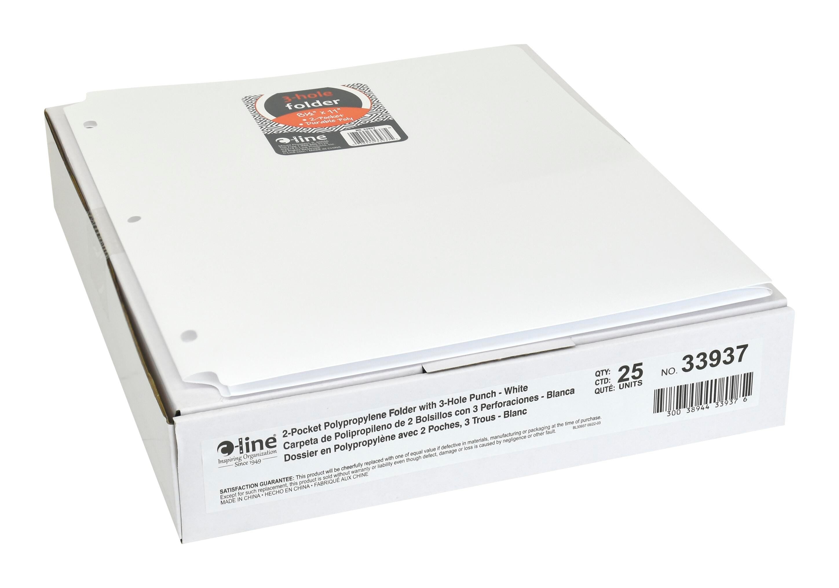 FOLDER 2-POCKET POLY 3HP WHITE PK OF 25