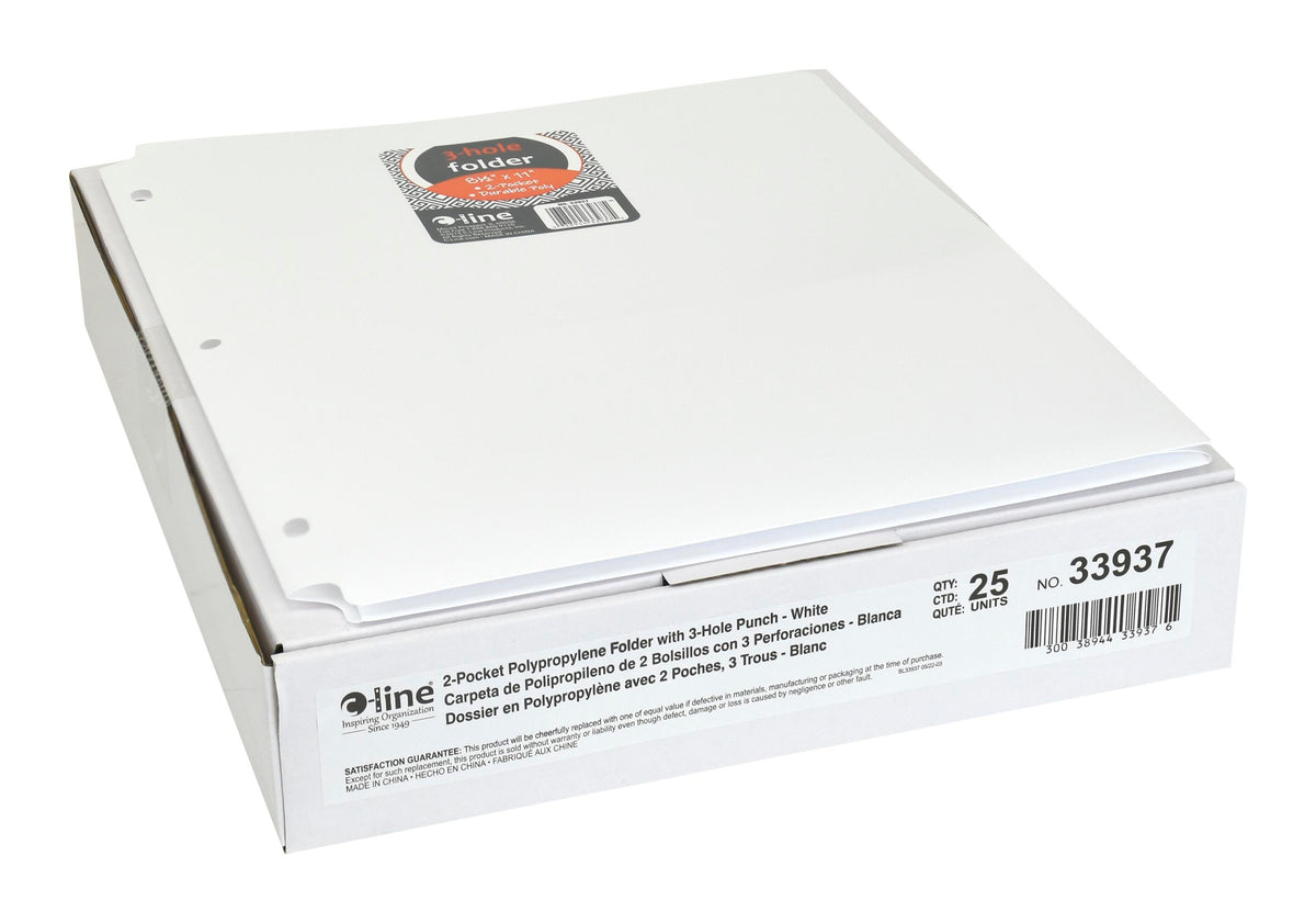 FOLDER 2-POCKET POLY 3HP WHITE PK OF 25