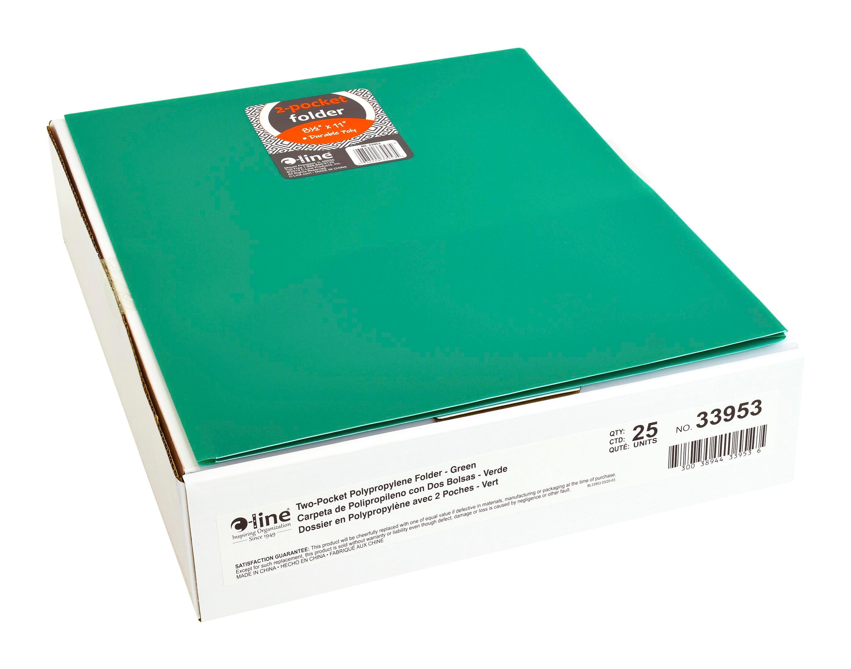 FOLDER 2-POCKET HEAVYWEIGHT POLY GREEN PACK OF 25