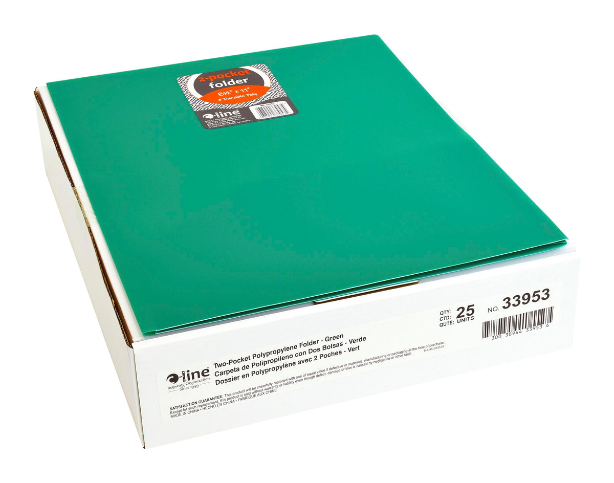 FOLDER 2-POCKET HEAVYWEIGHT POLY GREEN PACK OF 25