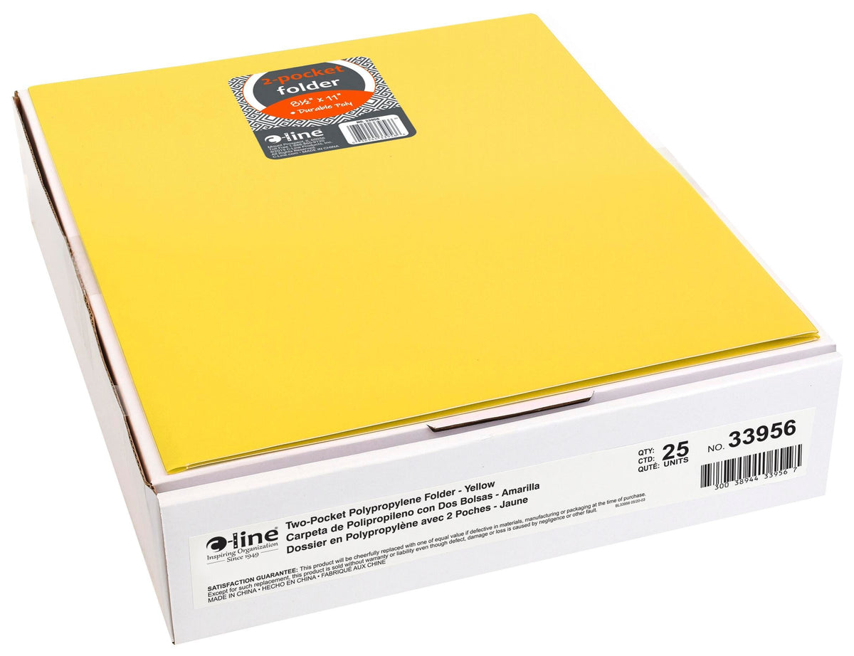 FOLDER 2-POCKET HEAVYWEIGHT POLY YELLOW PACK OF 25