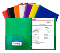 FOLDER 2-POCKET POLY W/PRONGS ASST COLOR SET OF 36
