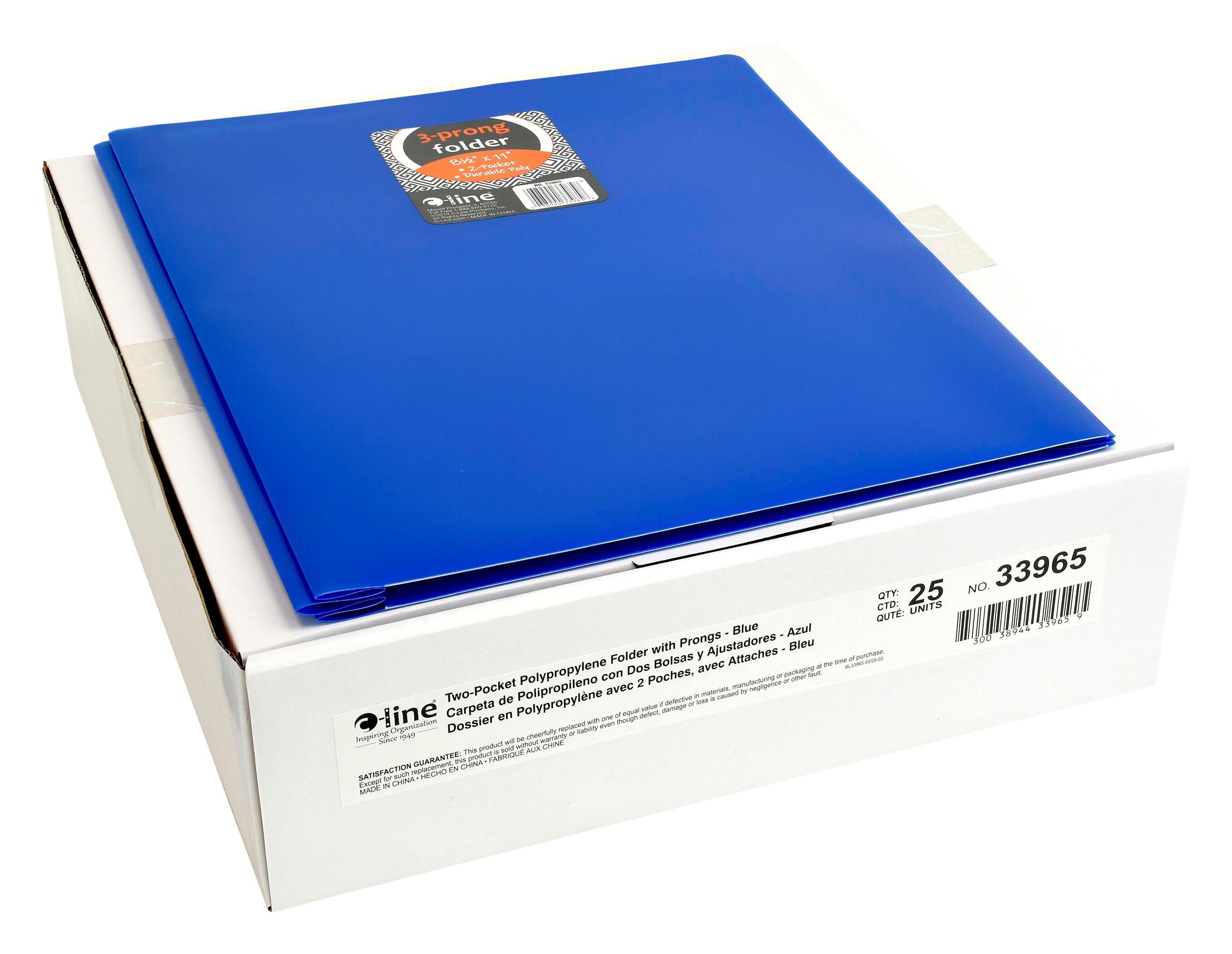 FOLDER 2-POCKET POLY W/PRONGS BLUE PACK OF 25