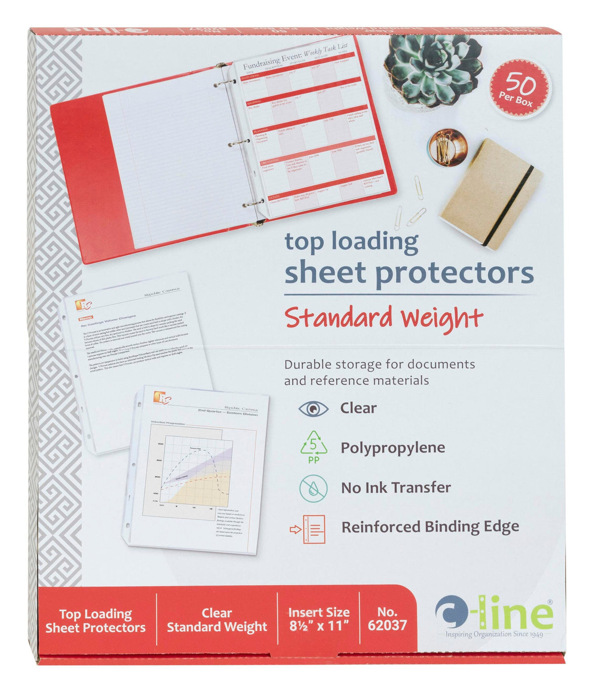 SHEET PROTECTOR STANDARD WEIGHT 8.5X11 IN CLEAR PK OF 50 CLI62037