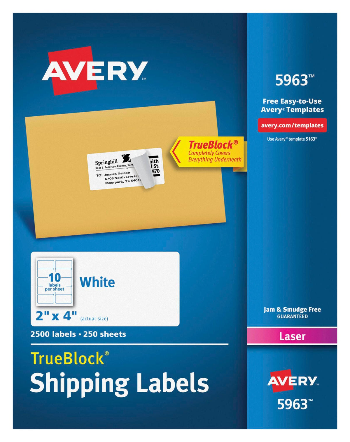 LABEL LASER SHIPPING 2 X 4 IN WHITE PK OF 2500 AVE5963