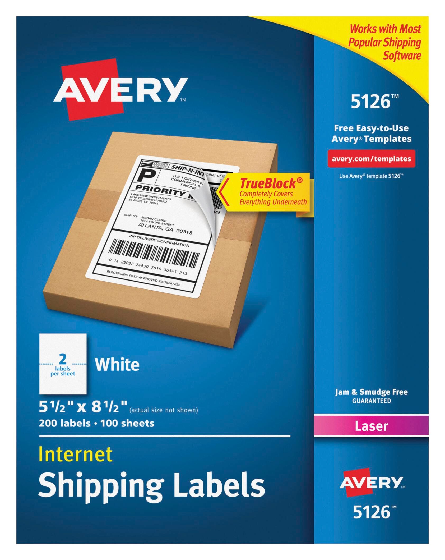 LABEL LASER SHIPPING 5-1/2 X 8-1/2 IN WHITE PK OF 200 AVE5126