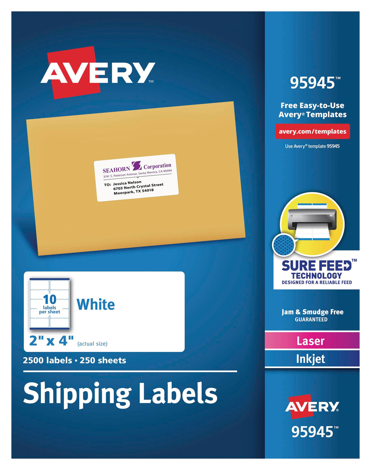 LABEL SHIPPING 2 X 4 IN WHITE PK OF 2500 AVE95945