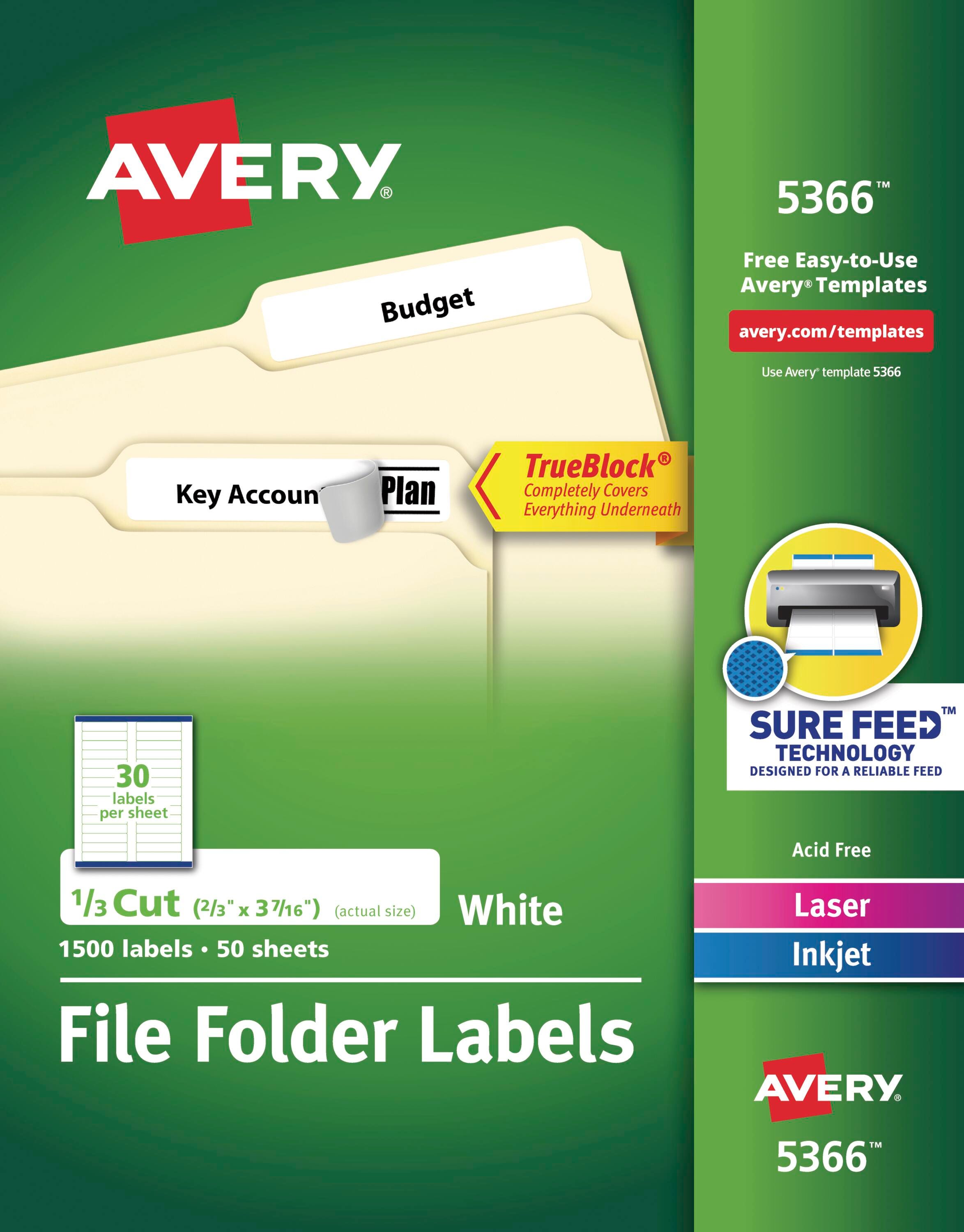 LABEL FILE FOLDER 2/3X3-7/16 IN WHITE PK OF 1500 AVE5366
