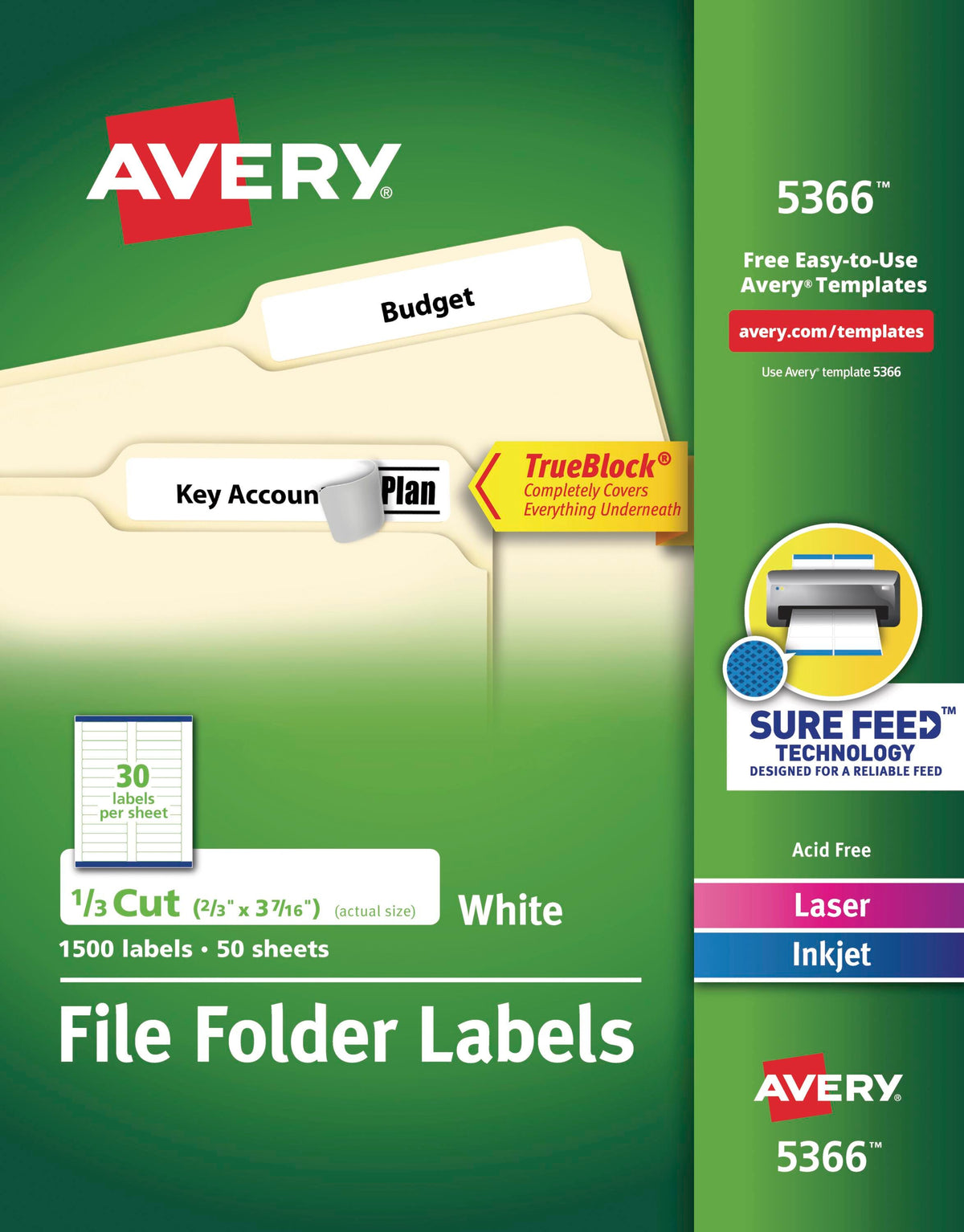 LABEL FILE FOLDER 2/3X3-7/16 IN WHITE PK OF 1500 AVE5366