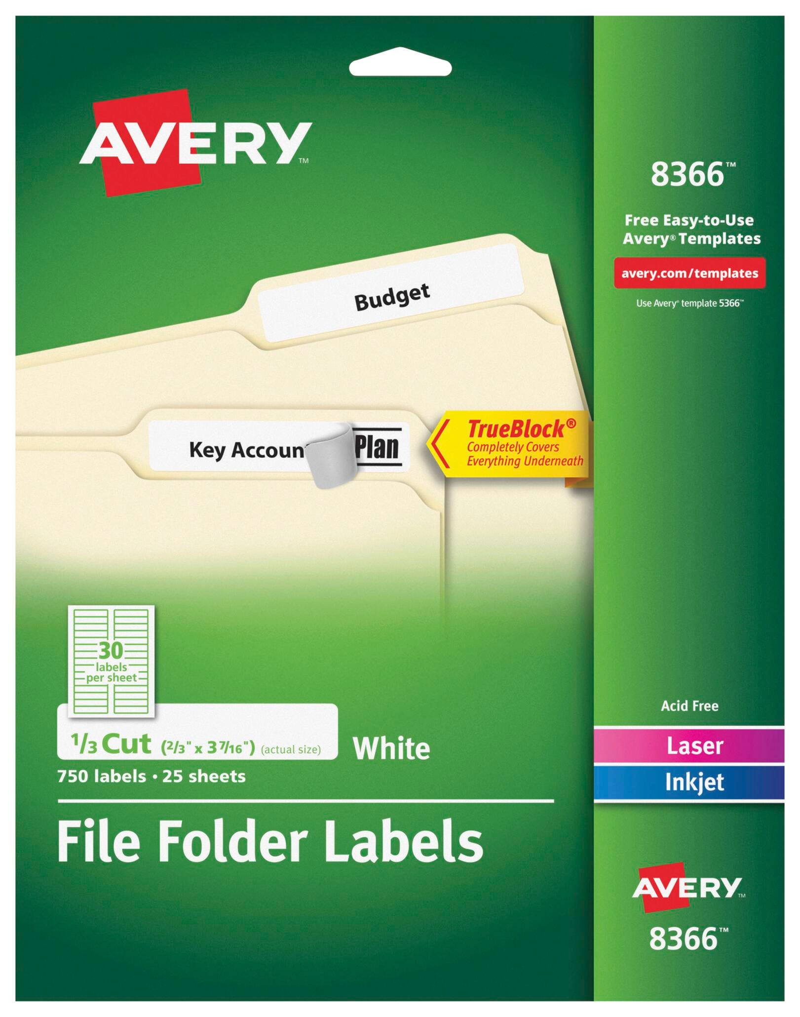 LABEL FILE FOLDER 2/3X3-7/16 IN WHITE PK OF 750 AVE8366