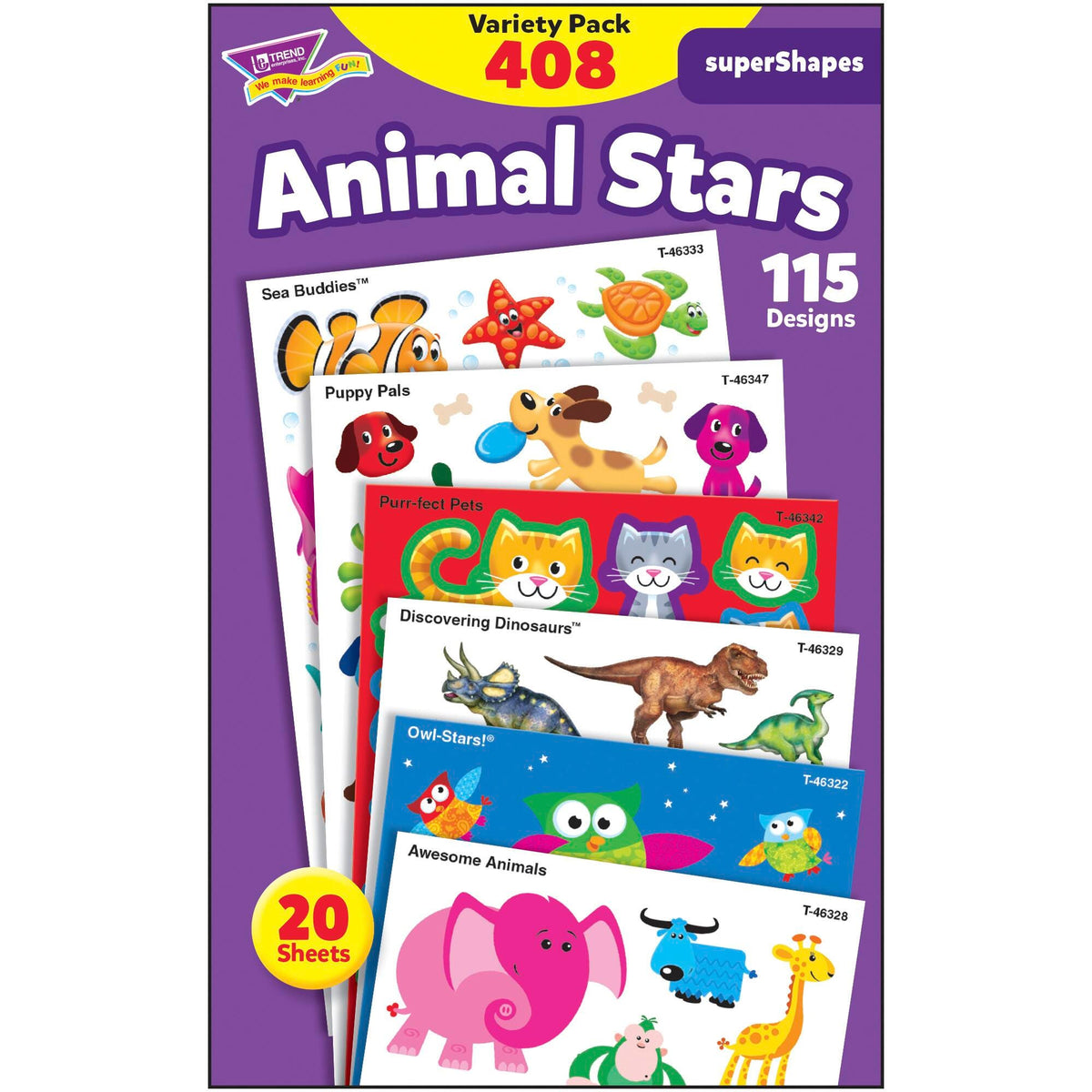 ANIMAL STARS SUPERSHAPES STICKERS-LARGE VARPK- 408CT