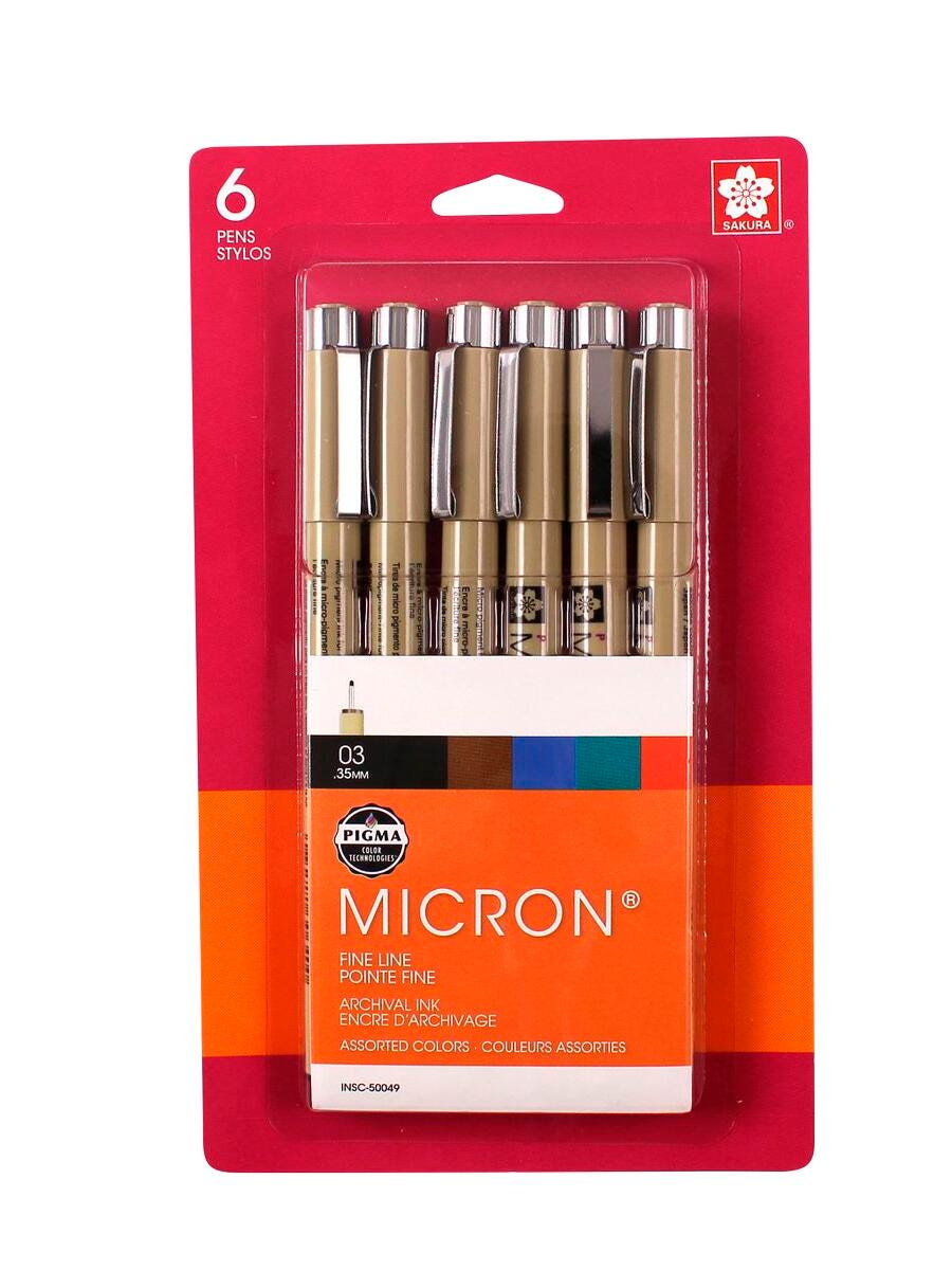 PEN PIGMA MICRON ASSORTED SET OF 6