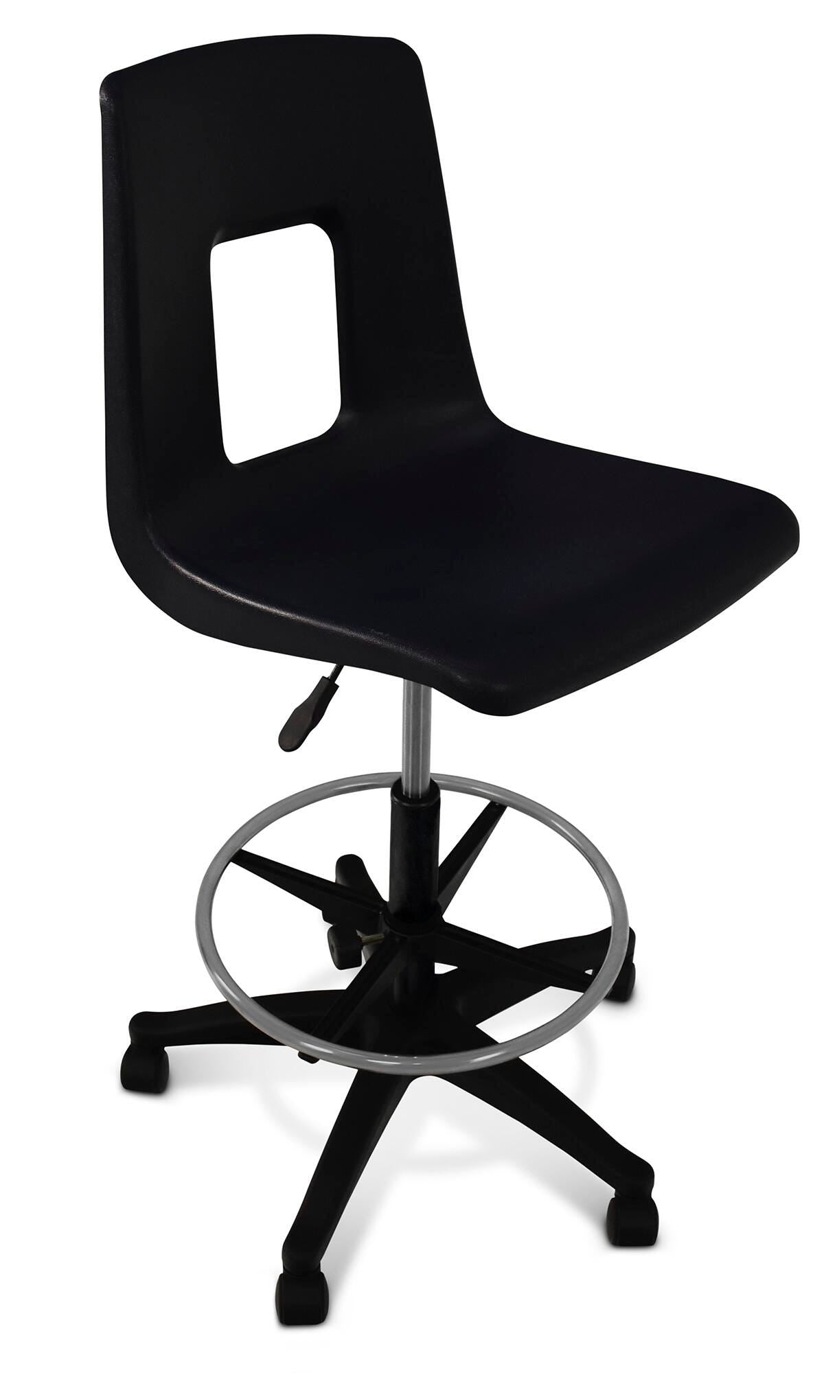 STOOL - CLASSROOM SELECT - TRADITIONAL PNEUMATIC LIFT STOOL - A SHELL 24 TO 34 H IN - SPECIFY SEAT AND BACK COLOR