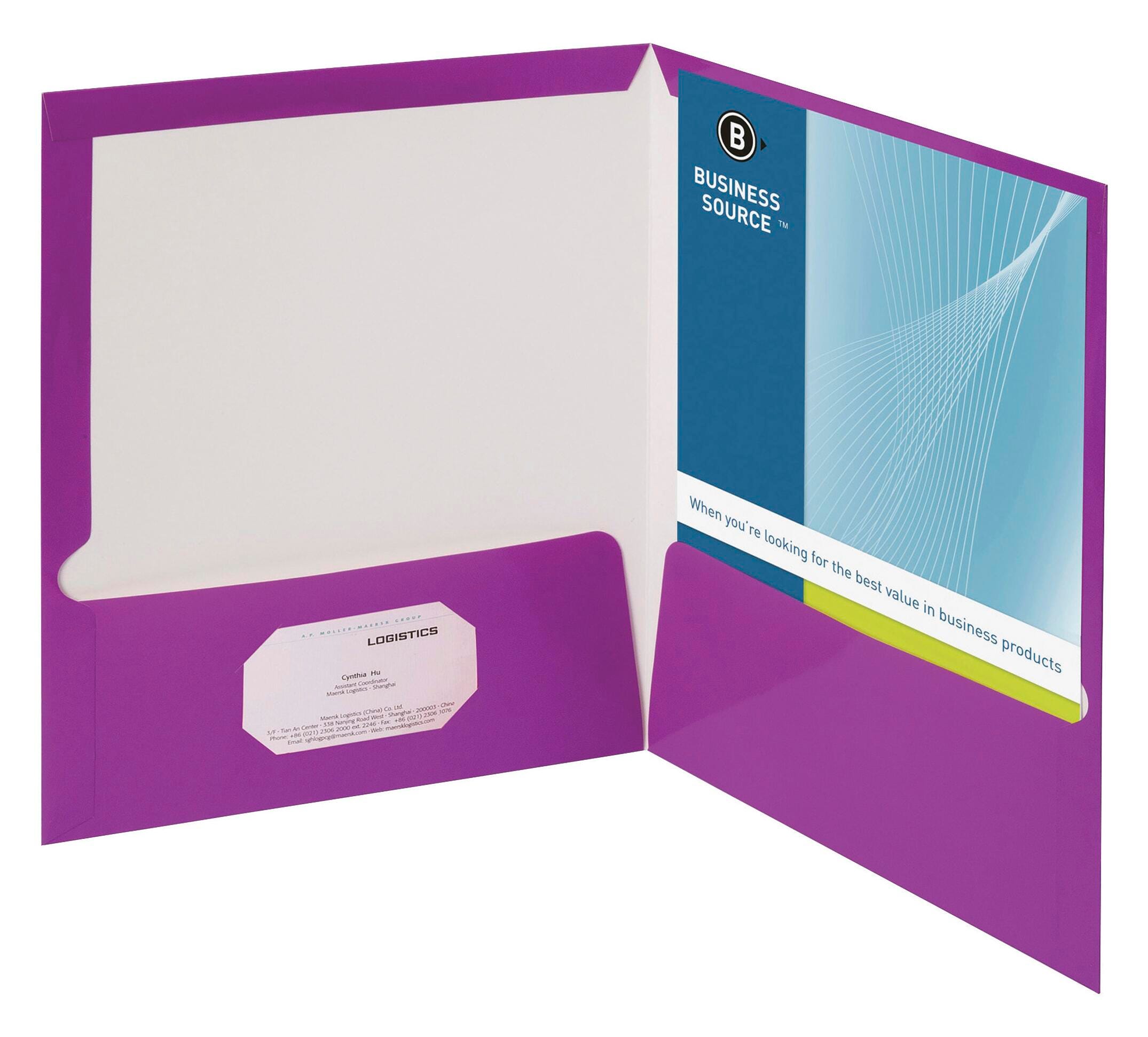 FOLDER 2-POCKET LAMINATED 100 SHT CAP PURPLE PK OF 25 BSN44429