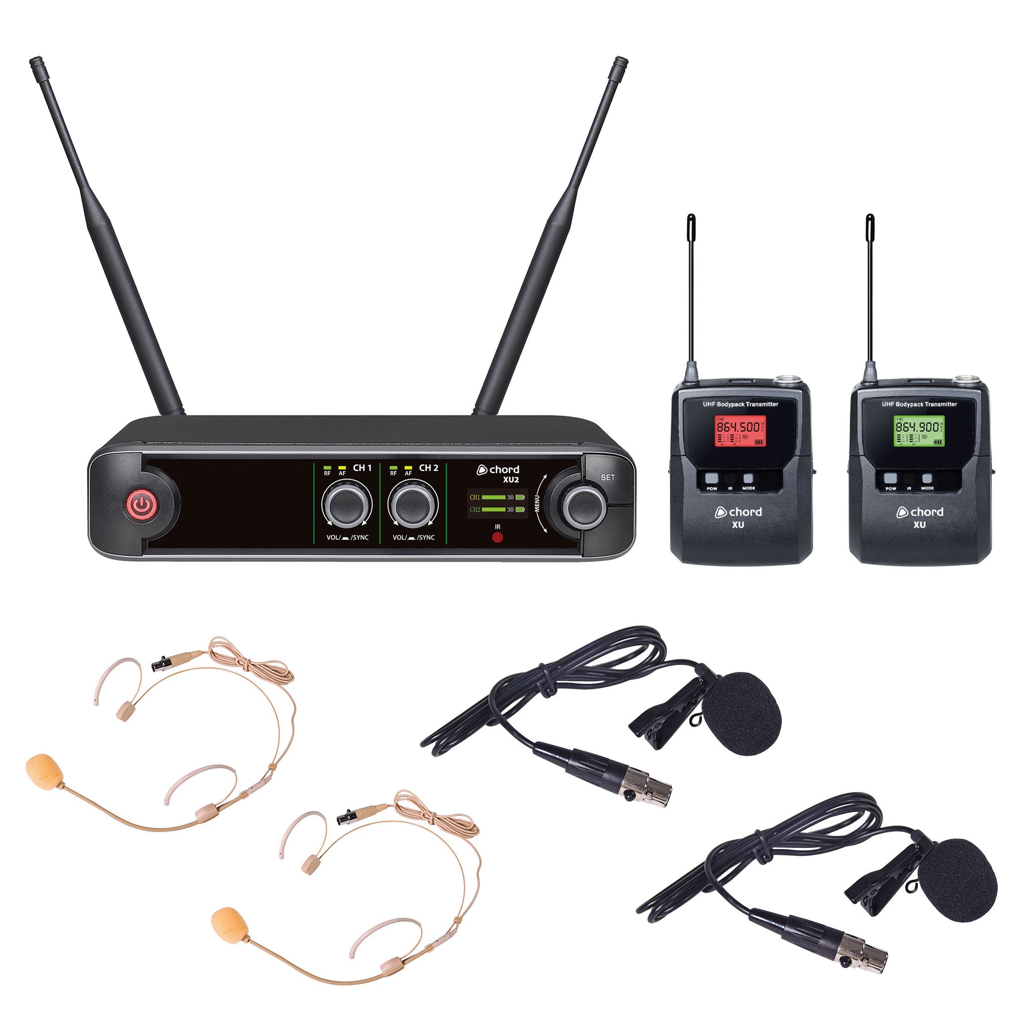 Chord XU series UHF wireless bodypack microphone systems – 2 channel