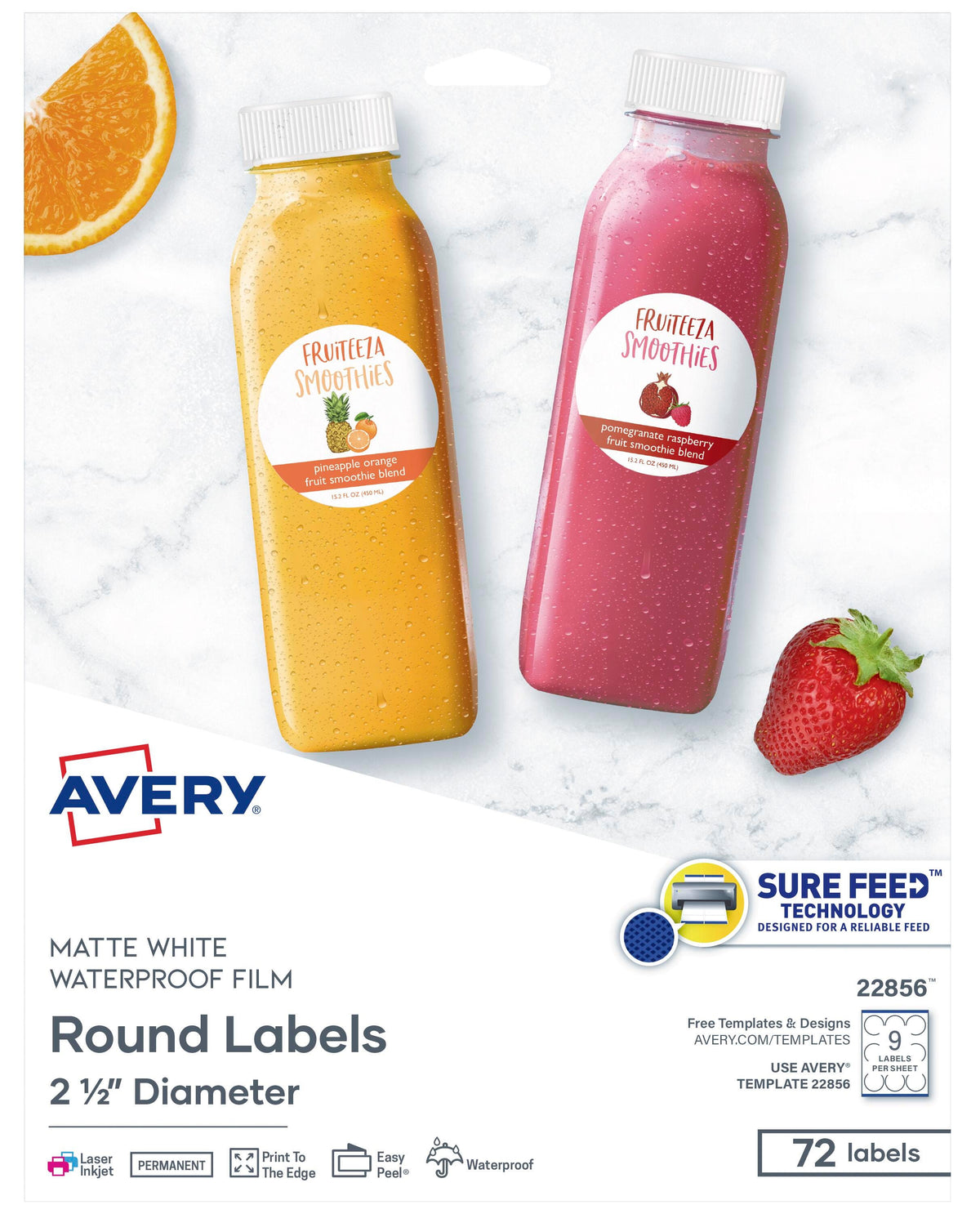 LABEL ROUND 2.5 IN DIA WHITE PK OF 72 AVE22856