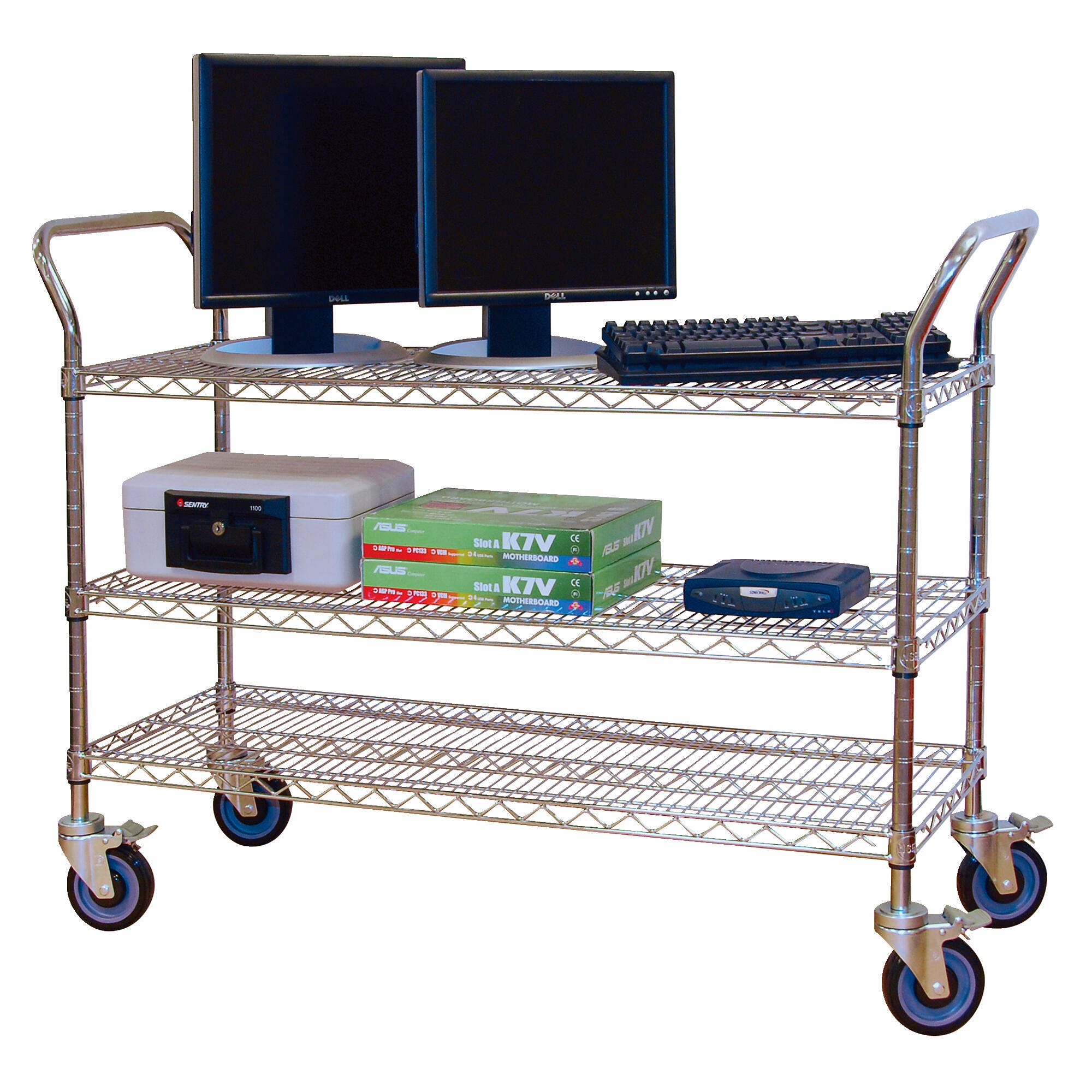 CHROME WIRE SERVICE CART 36W X 18D X 39H - 3 SHELVES
