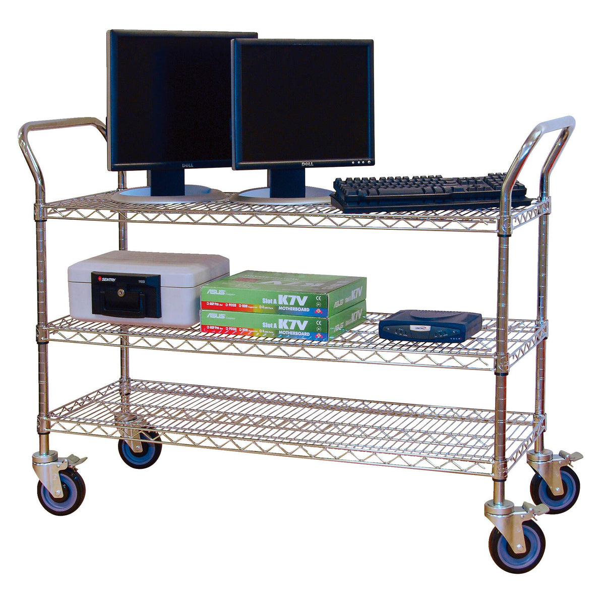CHROME WIRE SERVICE CART 36W X 18D X 39H - 3 SHELVES
