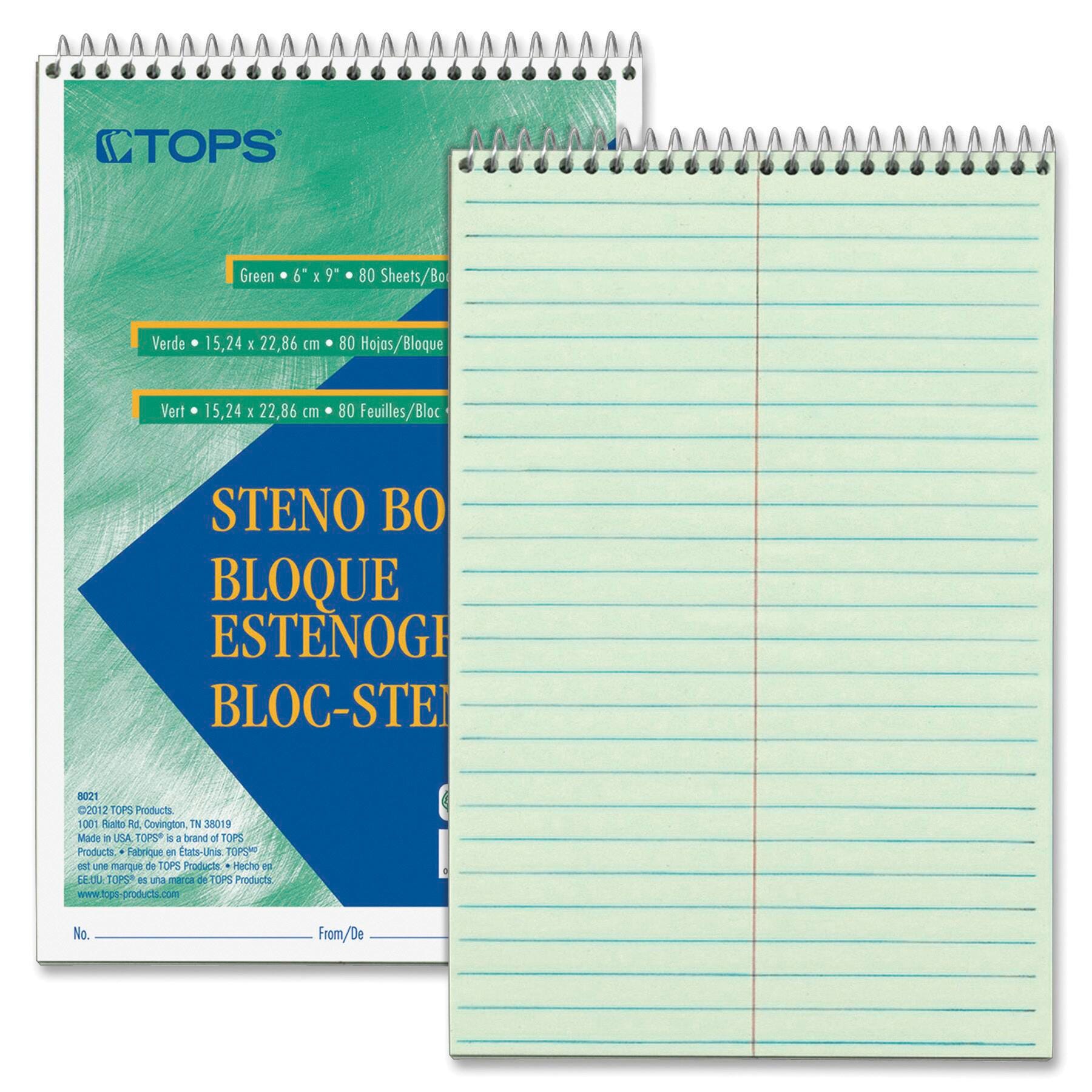 NOTEBOOK STENO 6X9 IN GREGG RULED GREEN 80 SHTS PK OF 12 TOP8021DZ