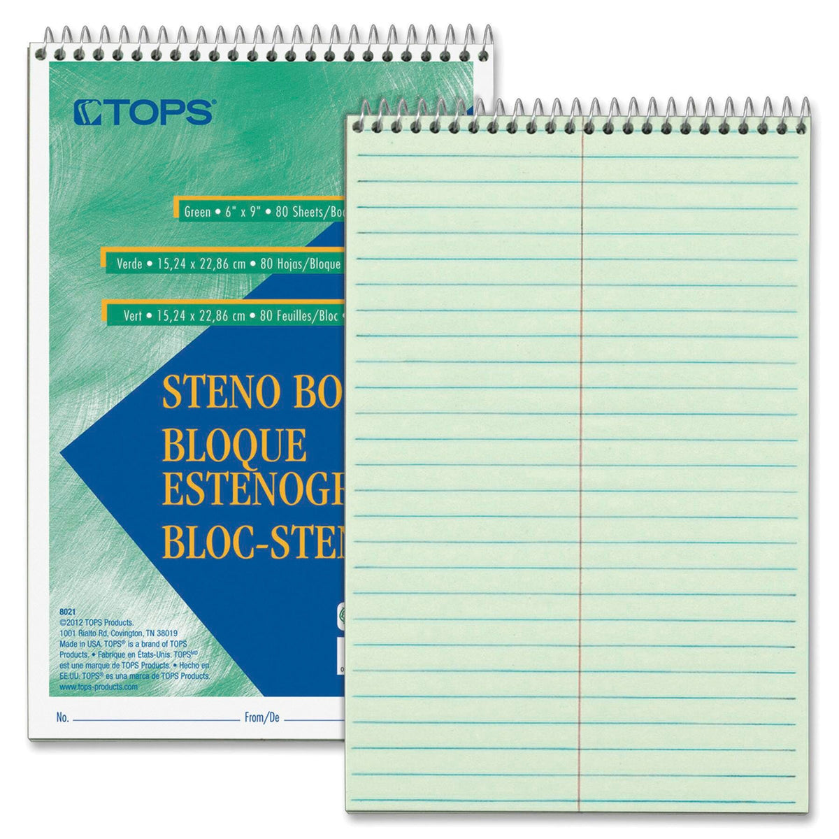 NOTEBOOK STENO 6X9 IN GREGG RULED GREEN 80 SHTS PK OF 12 TOP8021DZ