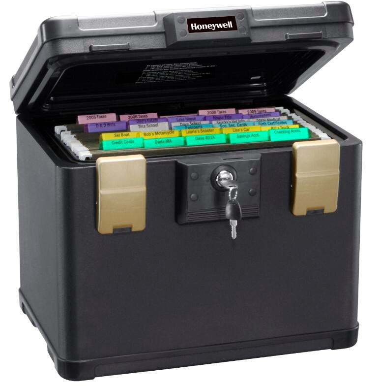 HONEYWELL 30 MINUTE FIRE SAFE WATERPROOF FILING SAFE BOX CHEST FITS LETTER AND A4 FILES - MEDIUM