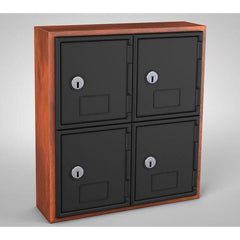 WOOD FRAMED LOCKERS - CHERRY - GRAY DOOR - 4 DOOR - KEYED LOCK