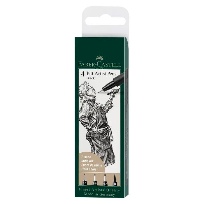 PENS ARTISTS FABER-CASTELL PITT ASST BLACK SET OF 4