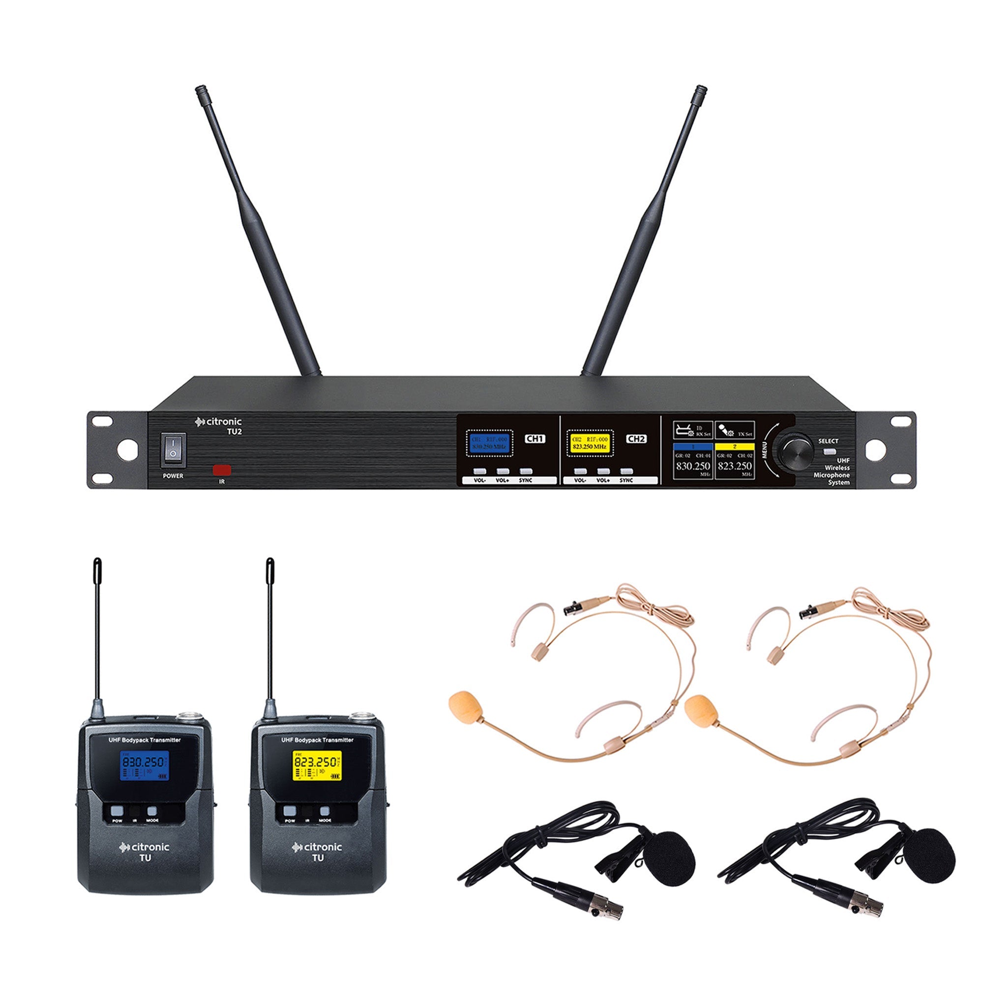 Citronic TU series bodypack wireless microphone systems – 2 Channel