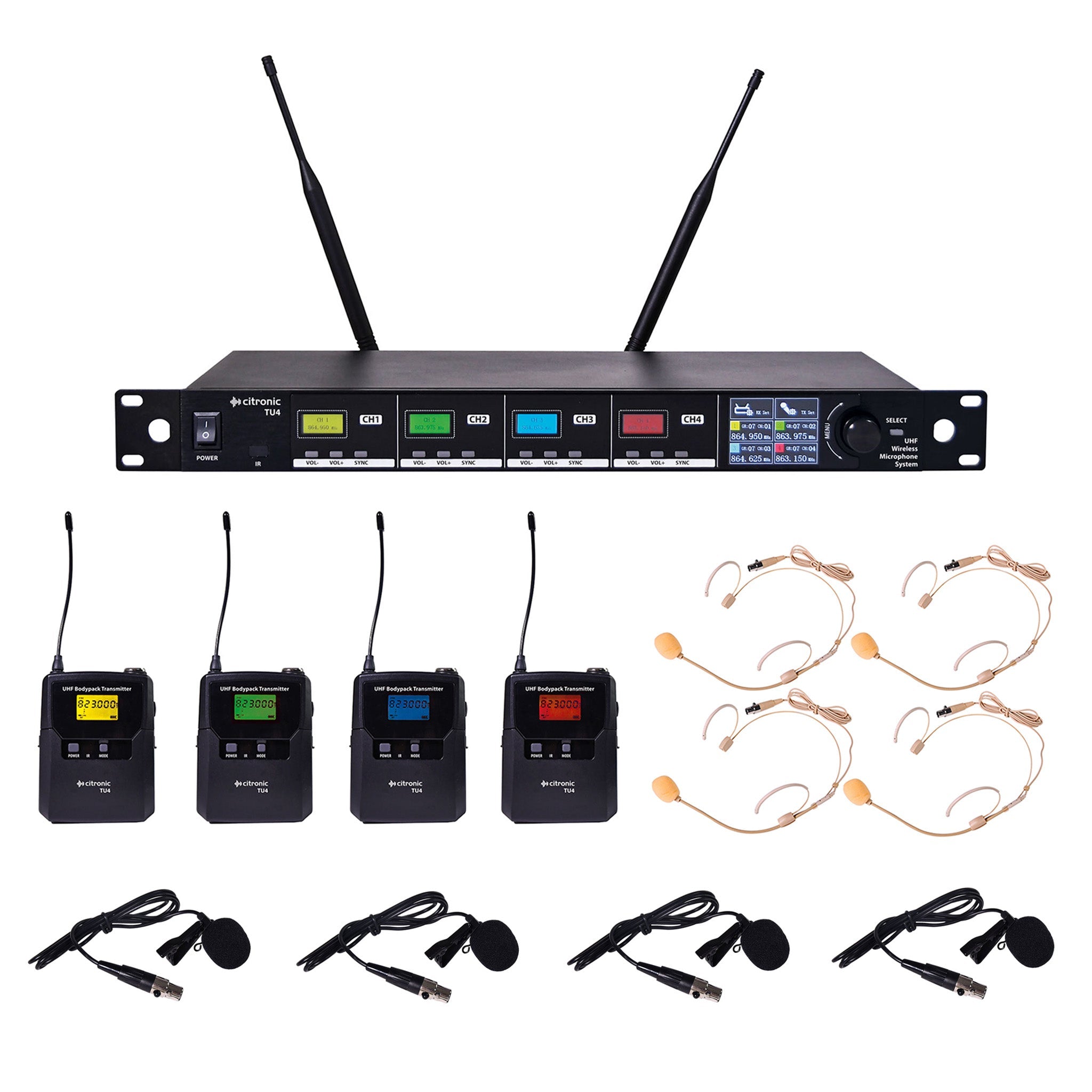 Citronic TU series bodypack wireless microphone systems – 4 Channel