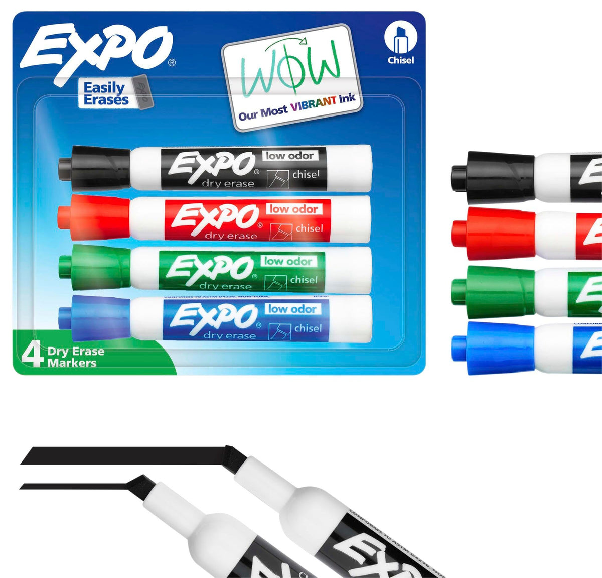 MARKER DRY ERASE LOW ODOR 4-CLR CHSL S/4