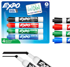 MARKER DRY ERASE LOW ODOR 4-CLR CHSL S/4