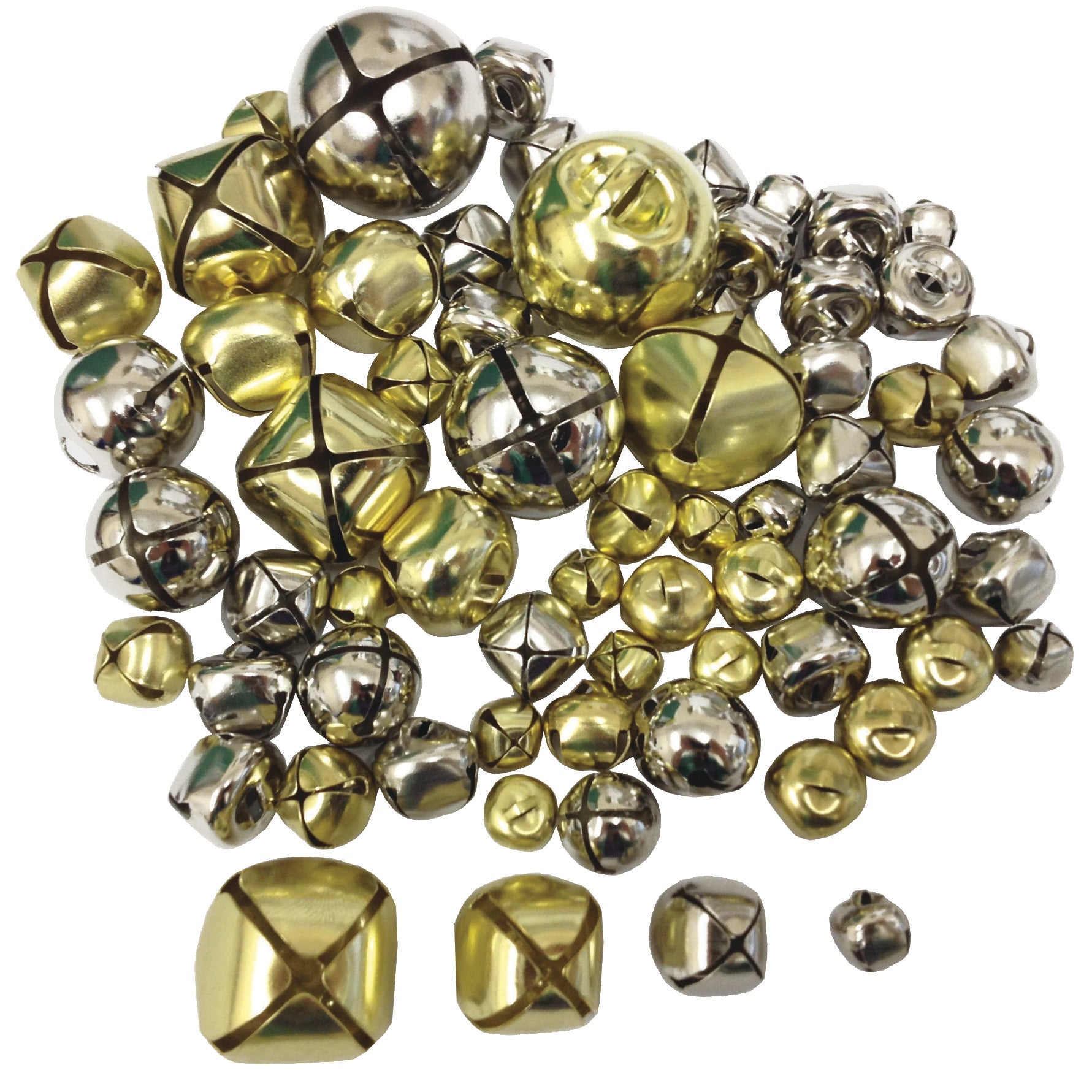 Gold/Silver Bells Asst Sizes Pk50